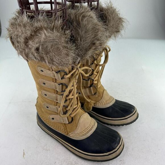 Sorel Joan of Arctic Tan Faux Fur Trim Boot US 8 Women Lace Up Winter Waterproof - Picture 4 of 12